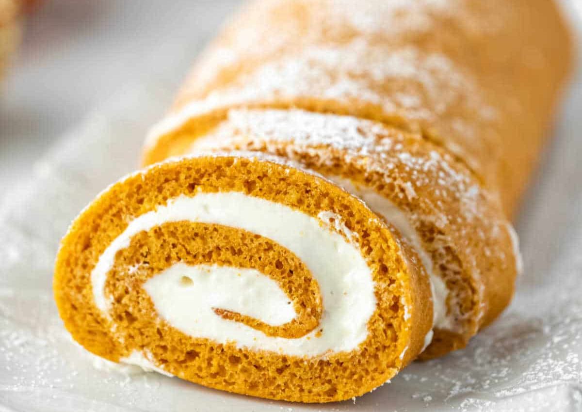Cake roll on counter.