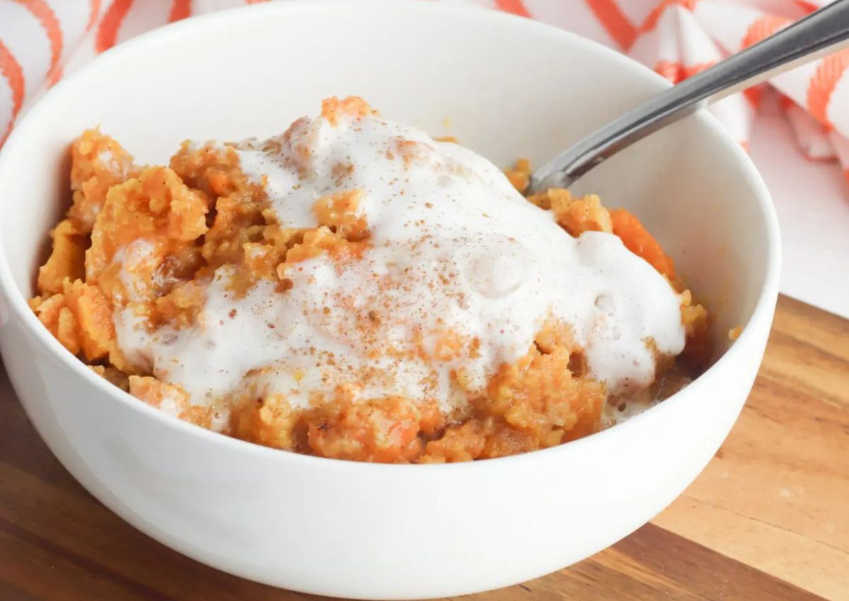 Bowl of sweet potato casserole.