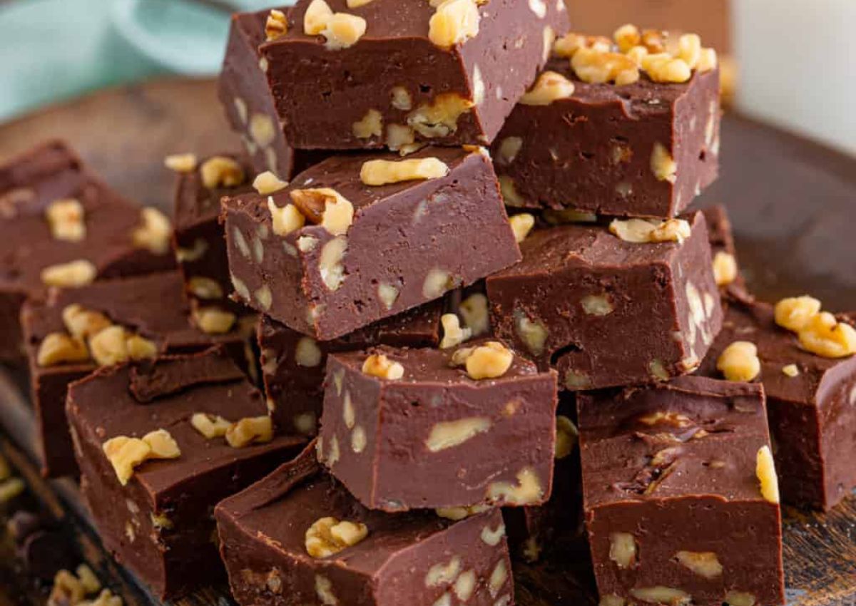 Easy Chocolate Walnut Fudge stacked