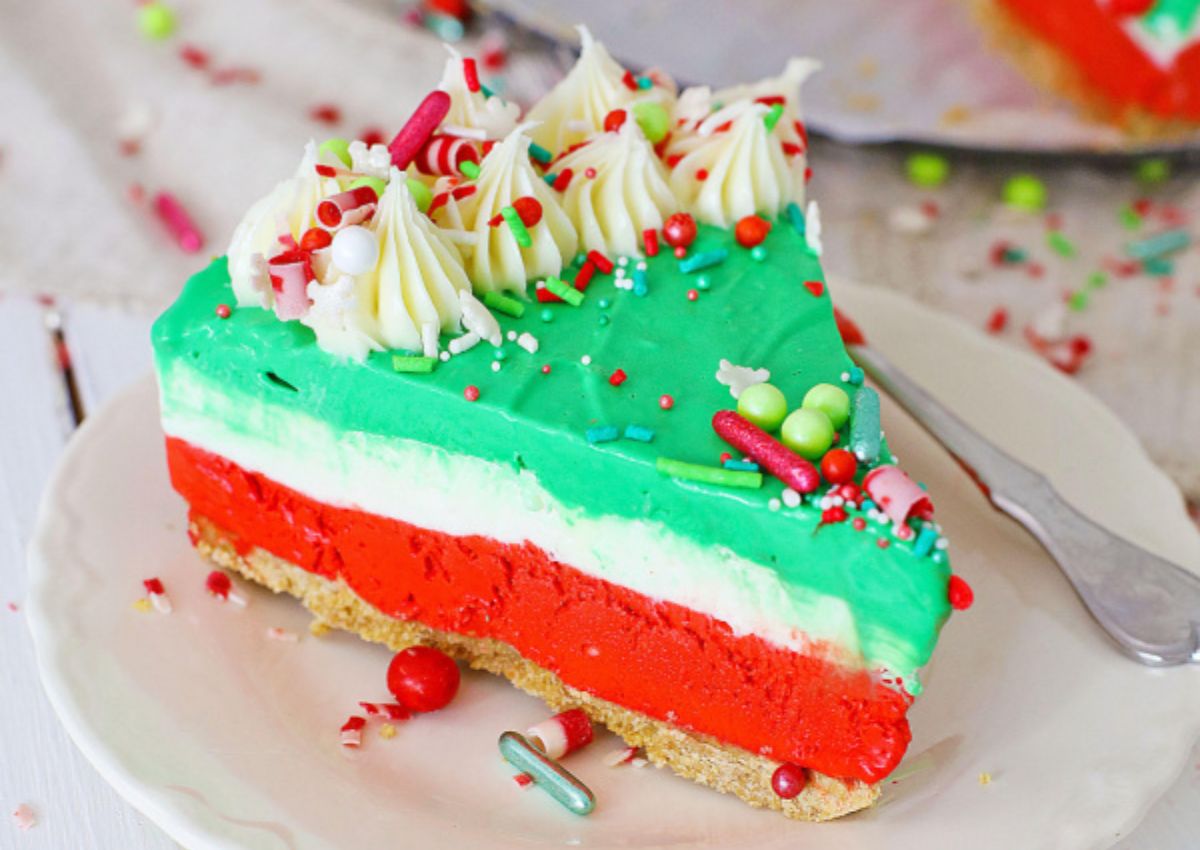 Christmas Cheesecake on a plate