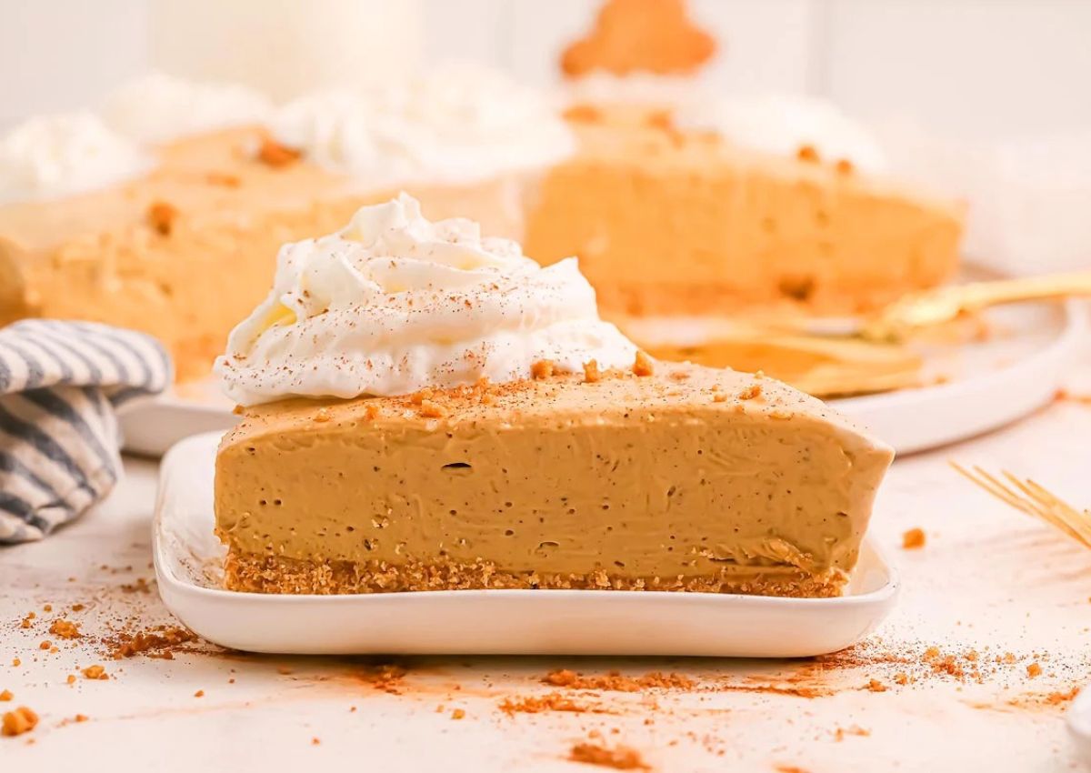 Gingerbread Cheesecake with Whip Cream on a plate