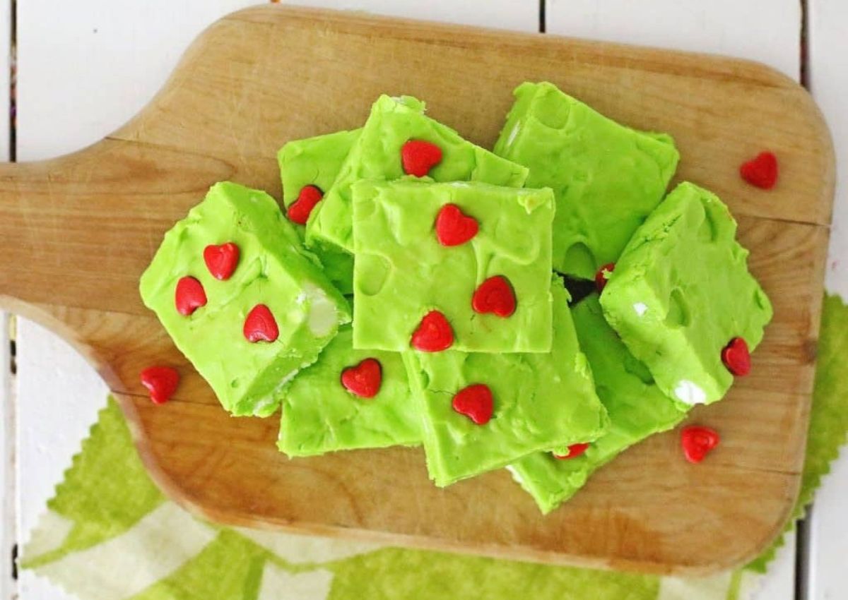 Green fudge on plate with heart