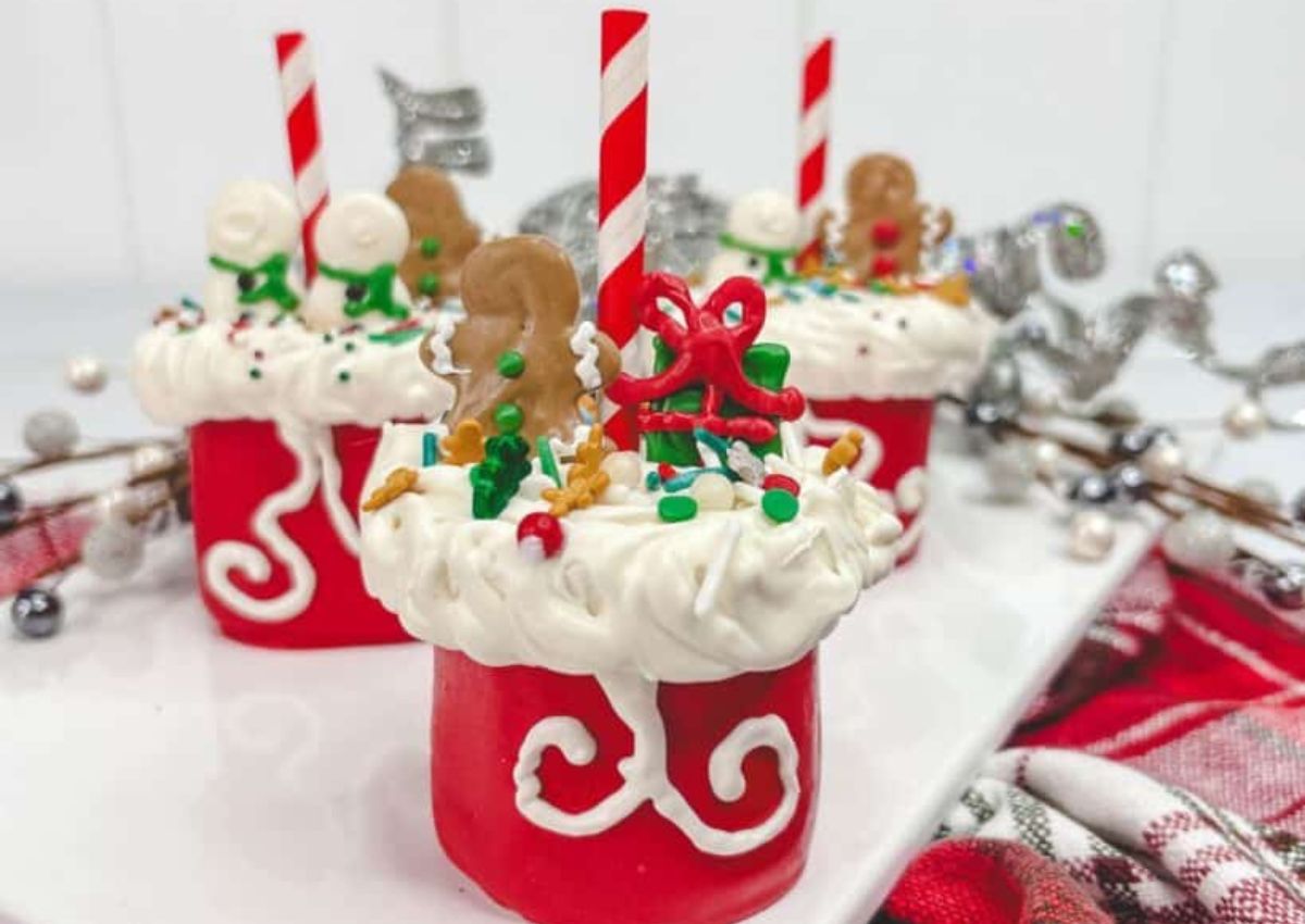 Santa bag marshmallows on a table.