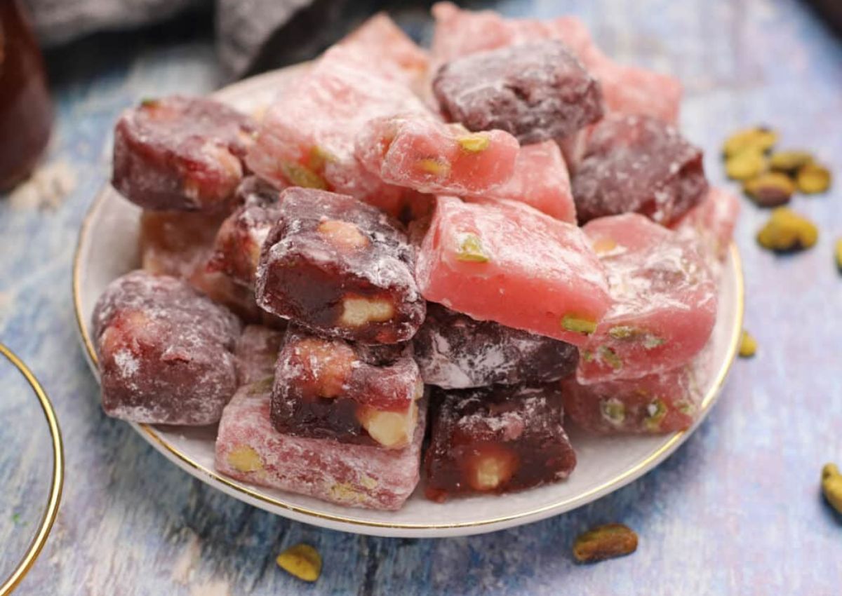 Turkish Delight stacked on plate