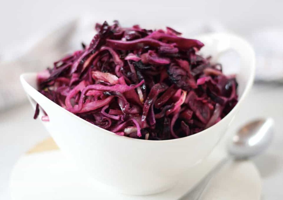 Air Fryer red cabbage in a bowl.