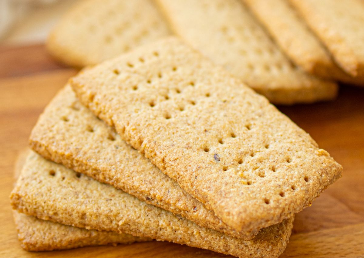 Keto graham crackers on a cutting board.