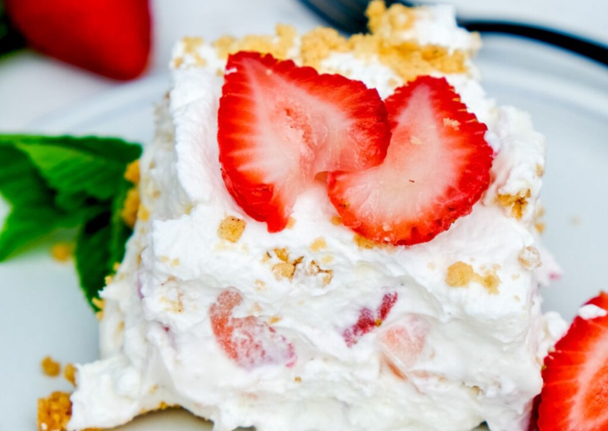 Slice of keto ice box cake on a plate.