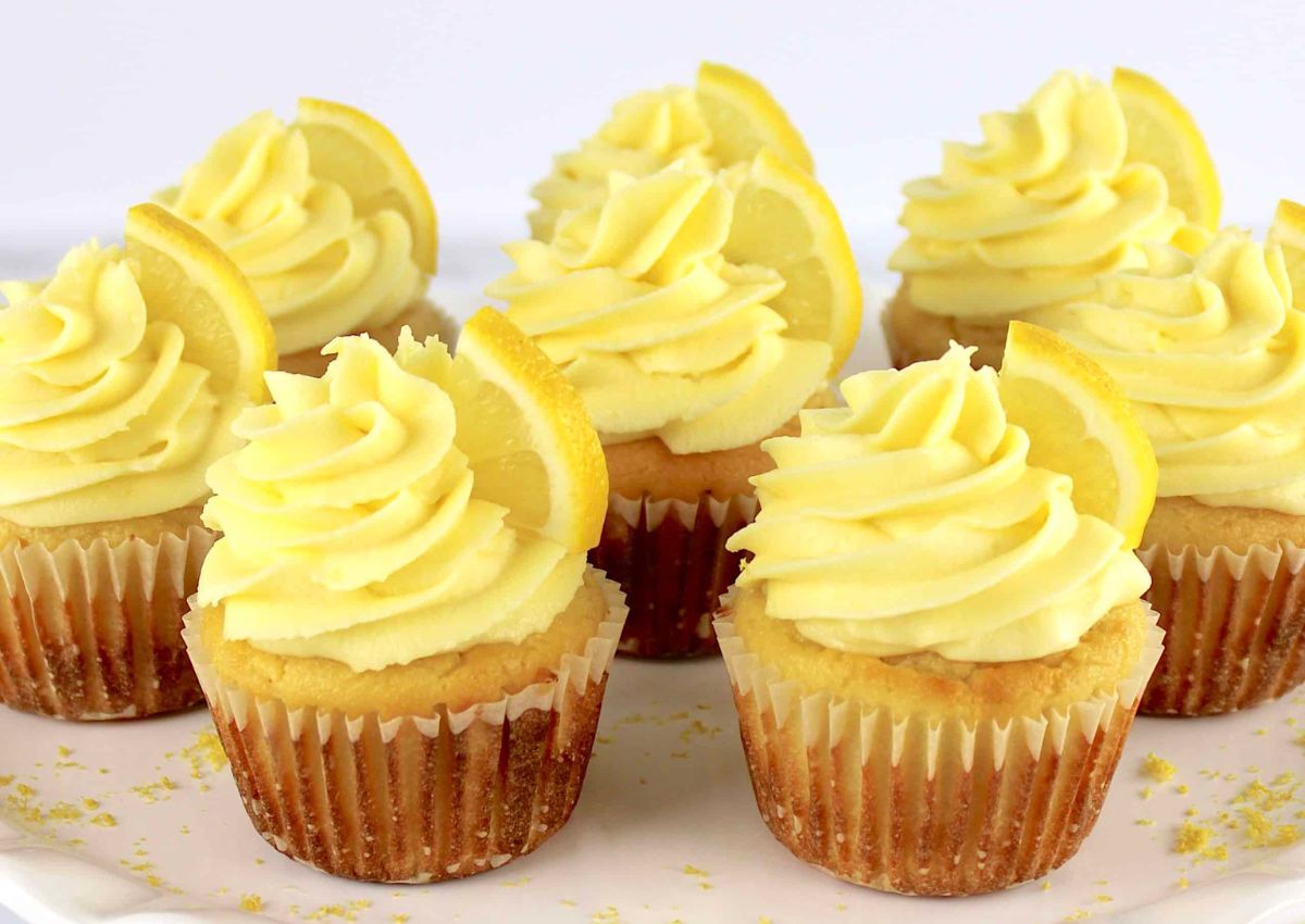 Keto lemon cupcakes on a table.
