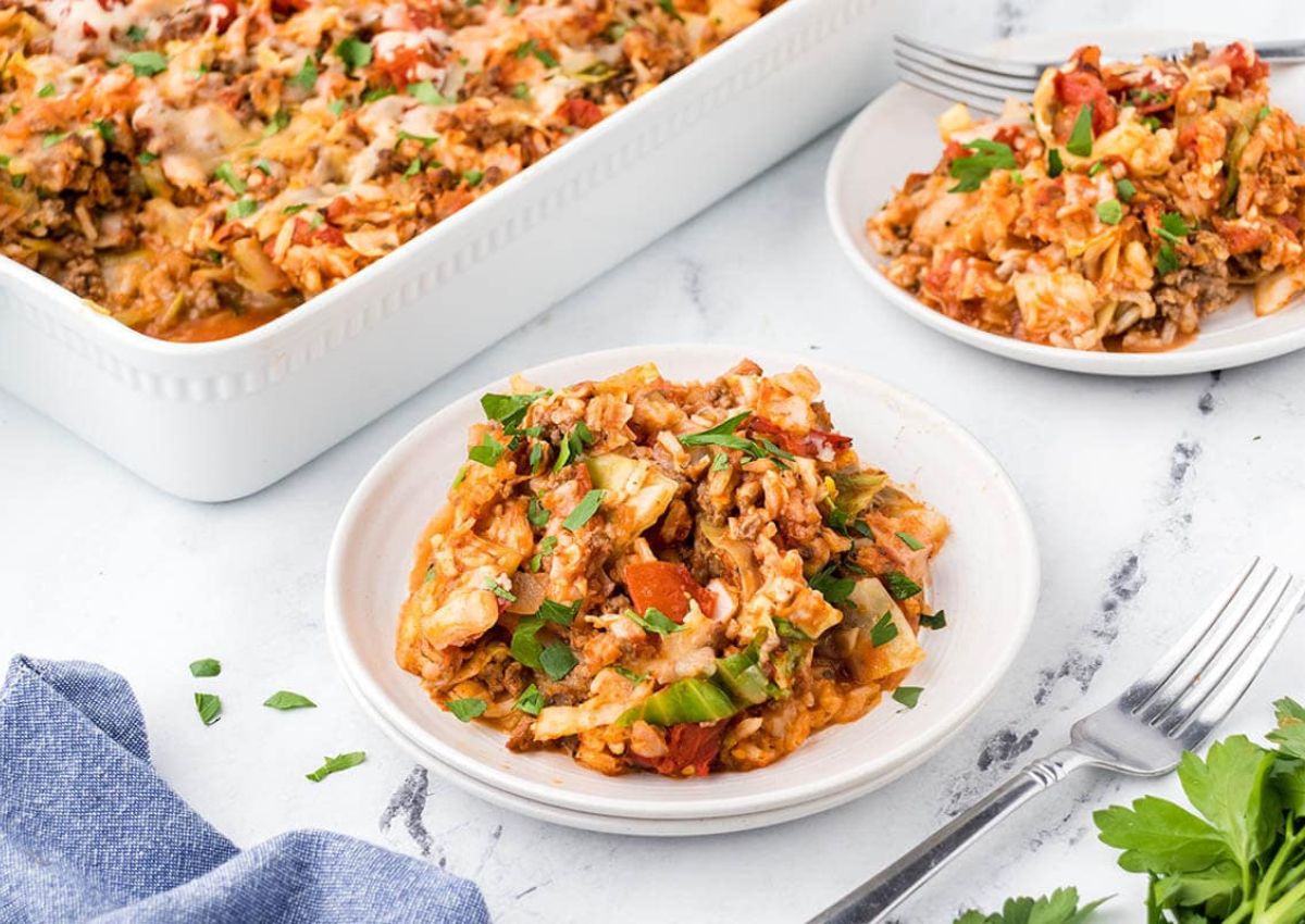 Plate of stuffed cabbage casserole.