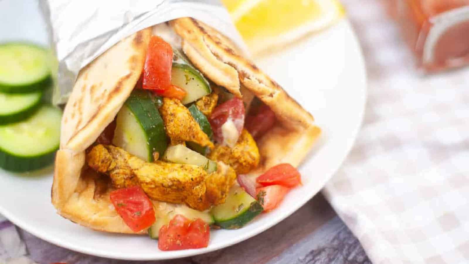 Chicken shawarma on a plate.