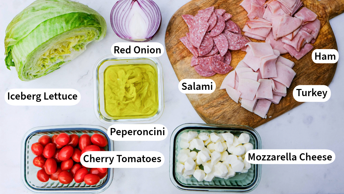 Top view of ingredients to go in grinder salad.