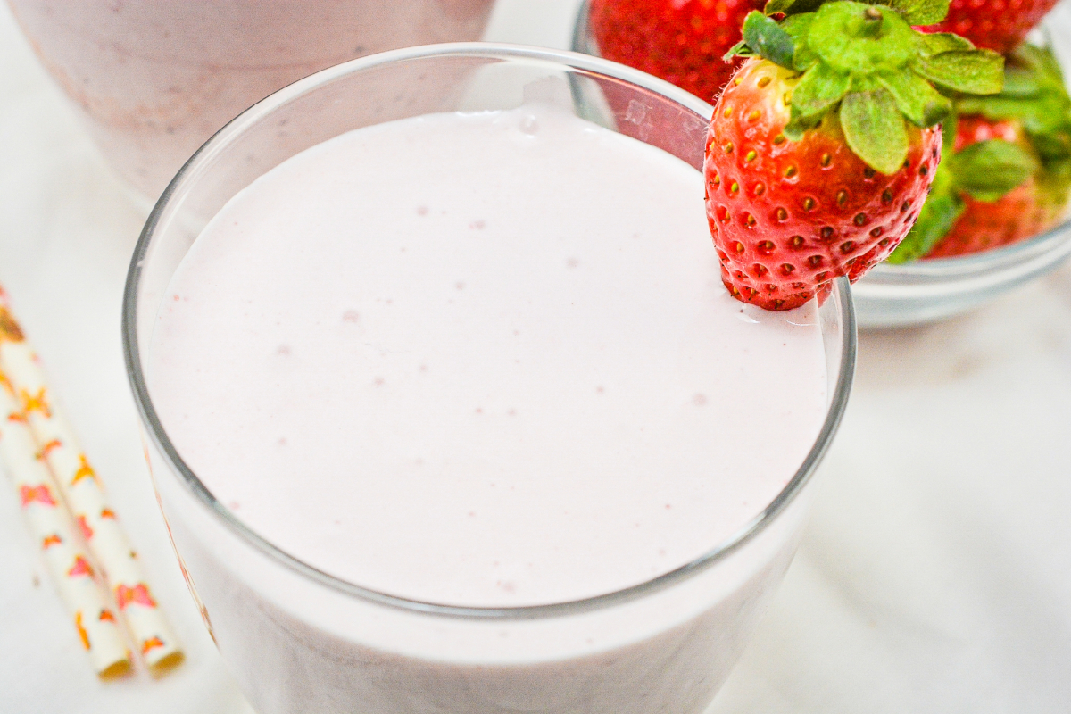 Clear glass with homemade low-carb smoothie.