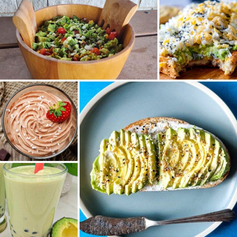 Square collage of avocado recipes.