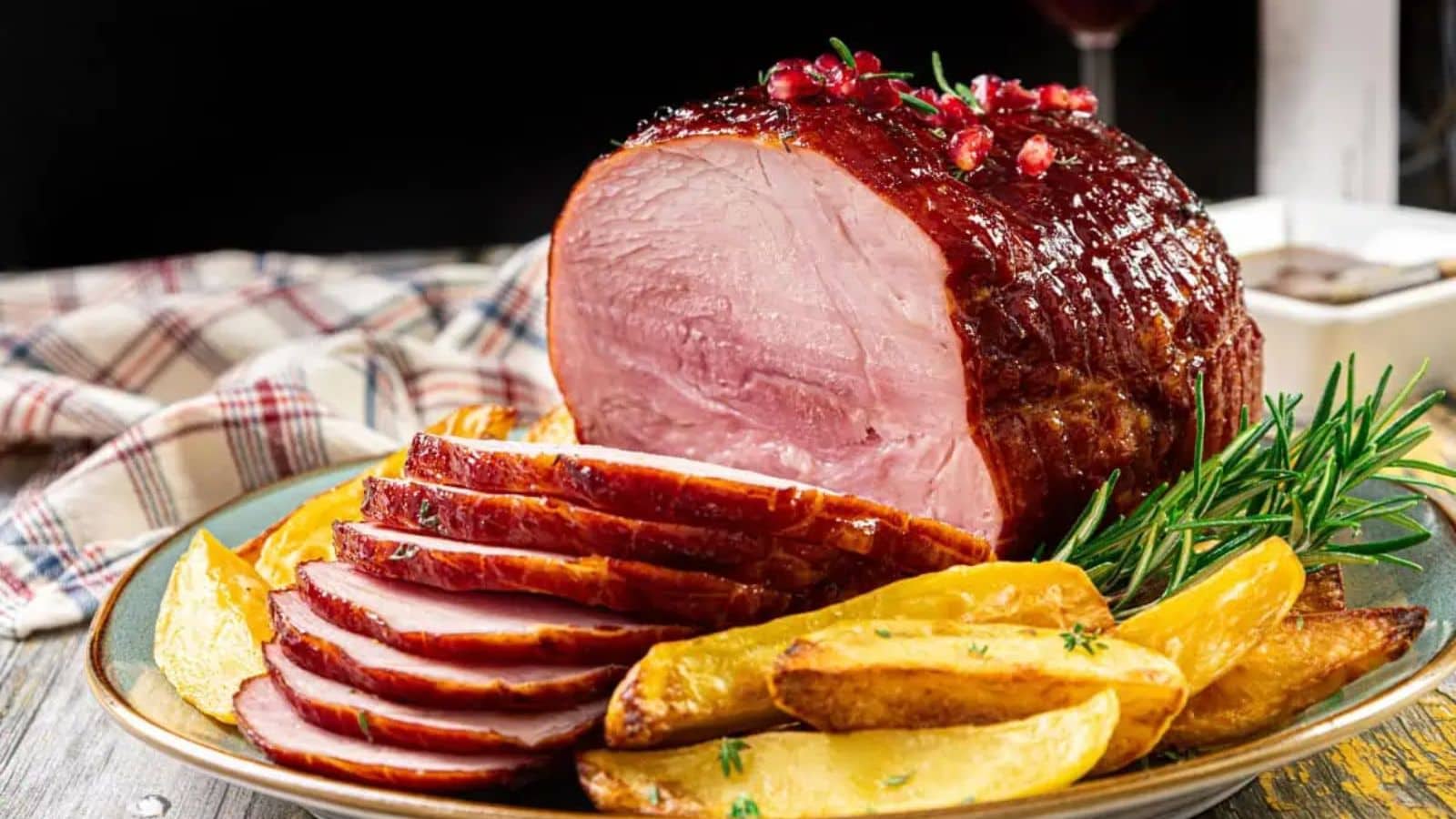 Ham on a serving platter.