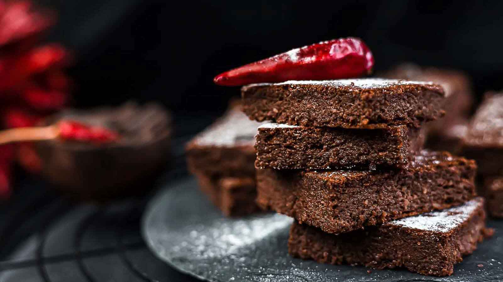Four brownies stacked on top of each other.
