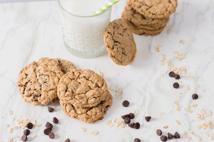 Three cookies on a table.