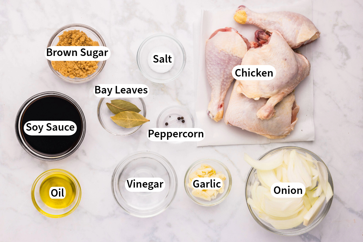 Ingredients to make slow cooker chicken adobo.