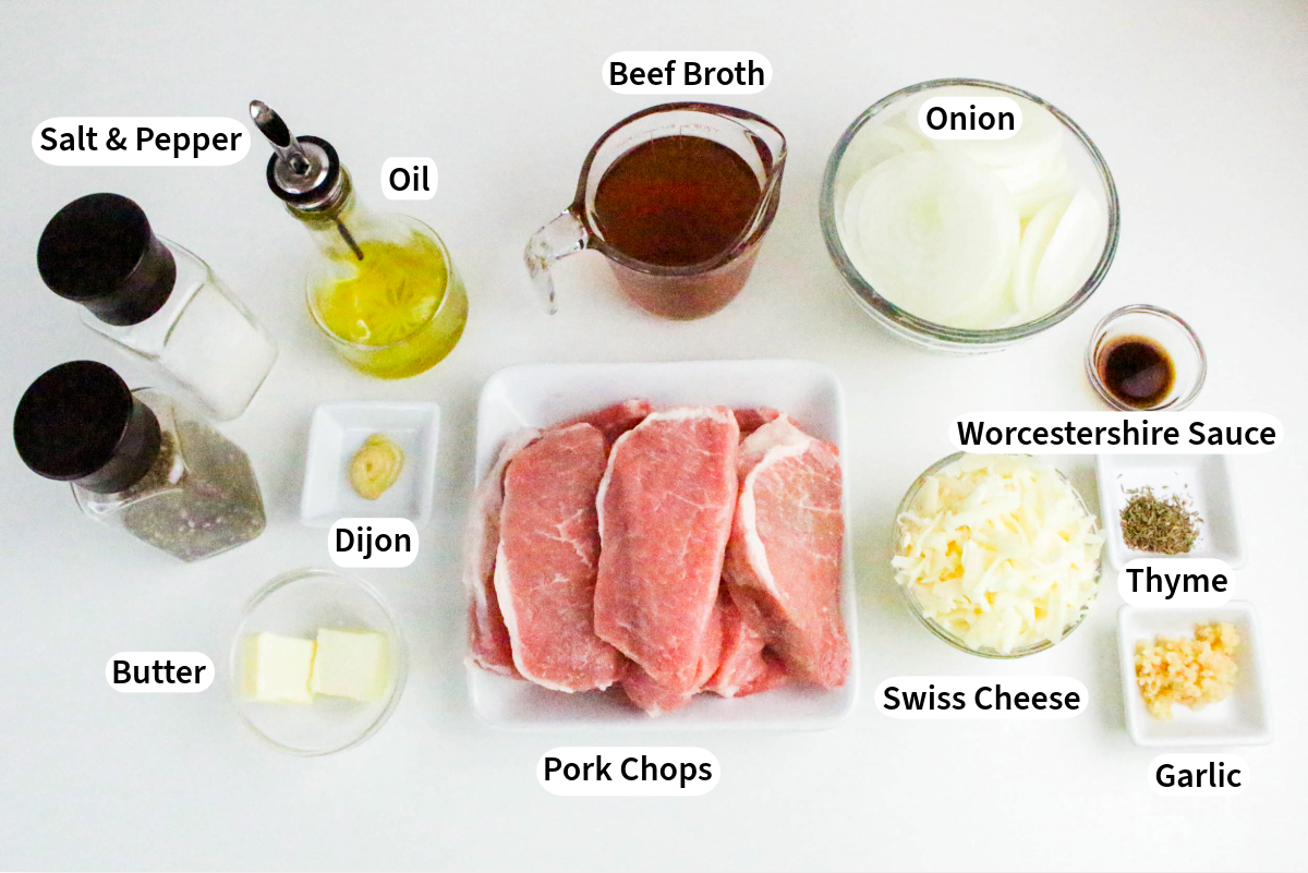 Ingredients to make French onion pork chops.