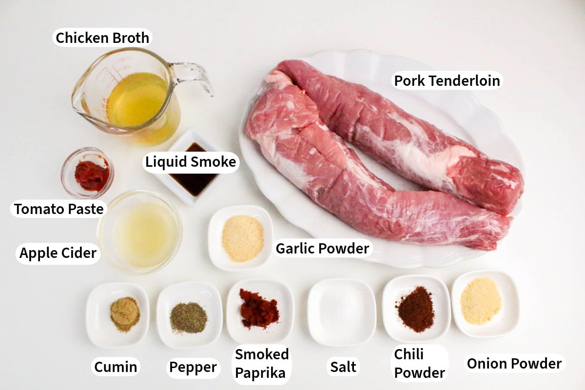 Overhead view of ingredients to make pulled pork tenderloin.