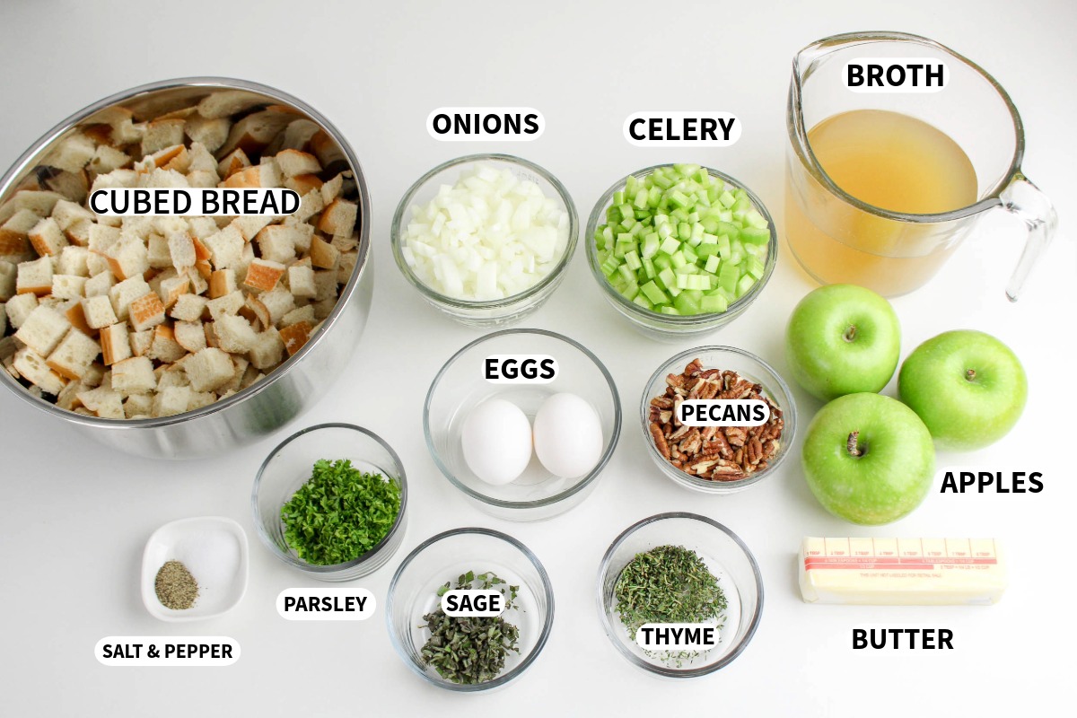 Ingredients to make apple stuffing.