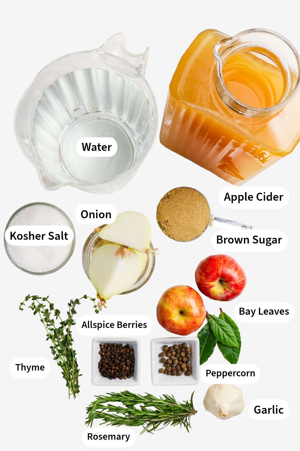 Ingredients to make apple cider turkey brine.