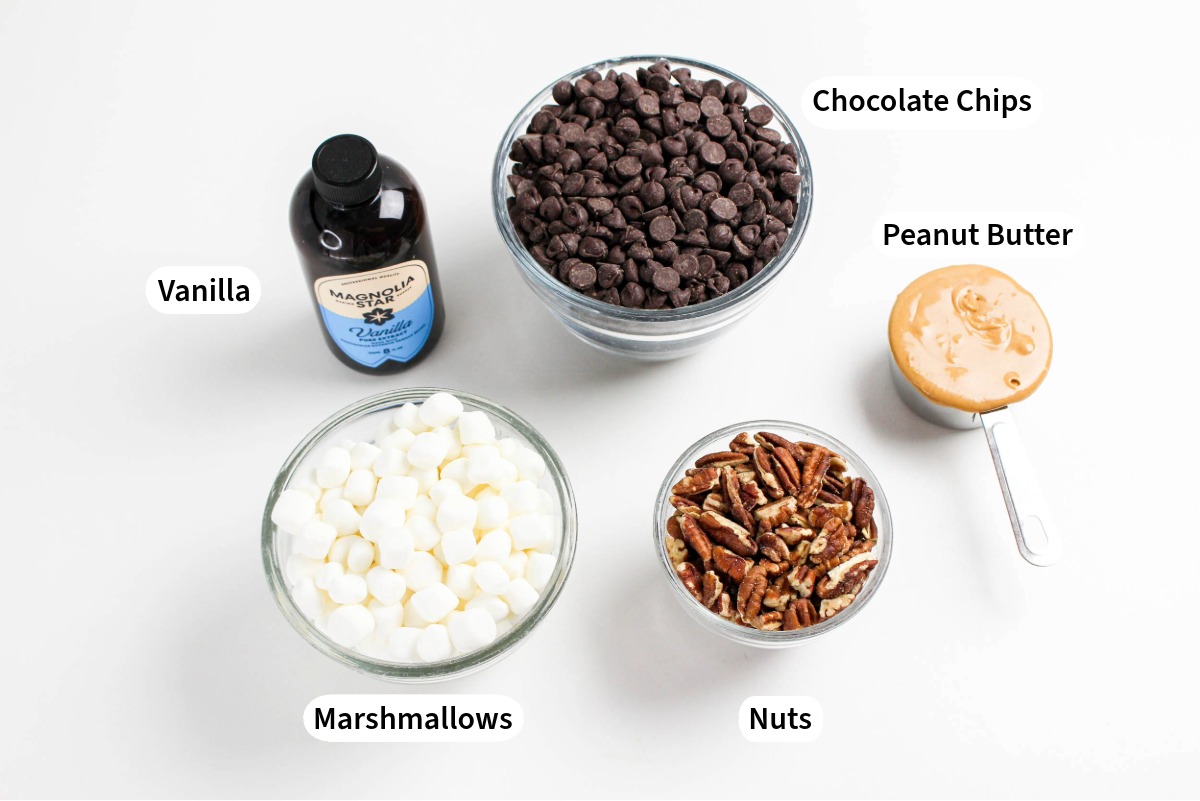 Ingredients to make no-bake rocky road.