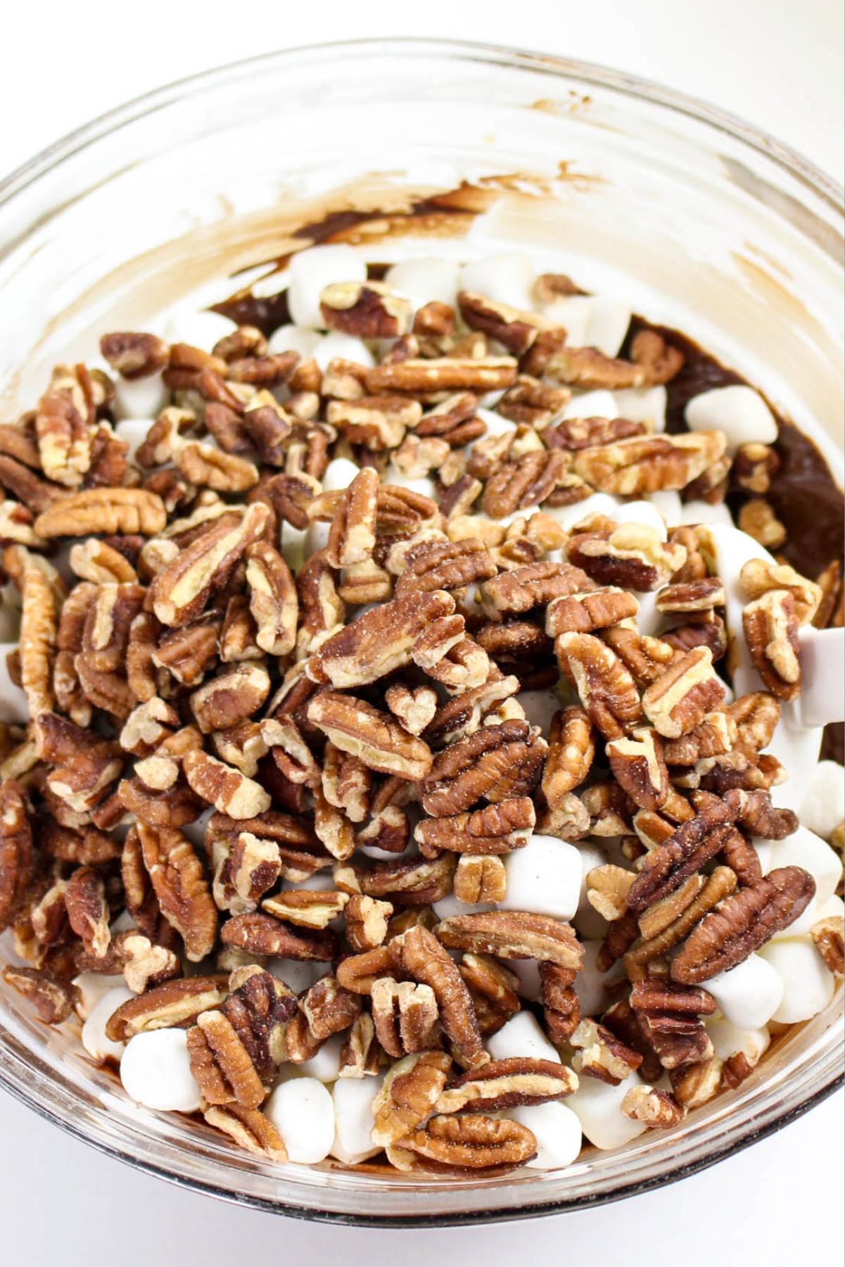 pecans and marshmallows added to chocolate mix.