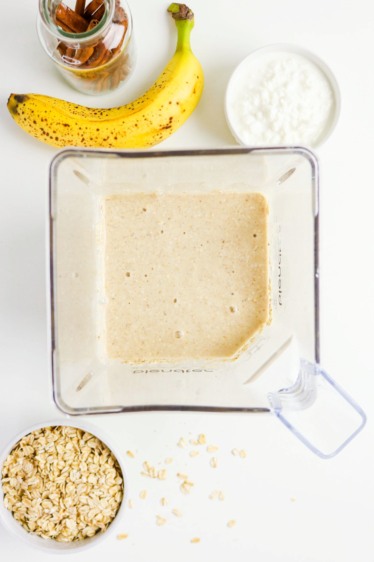 Blender pancake ingredients before cooking.