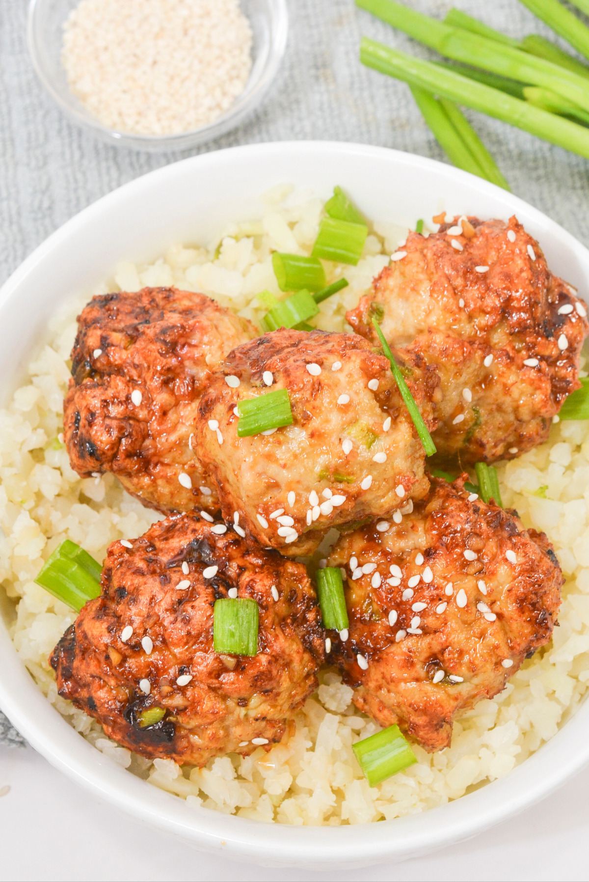 Meatballs made with ground chicken.