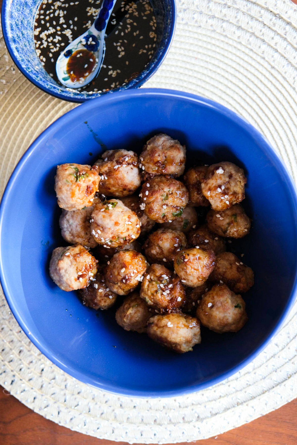 Meatballs in a bowl before adding sauce.