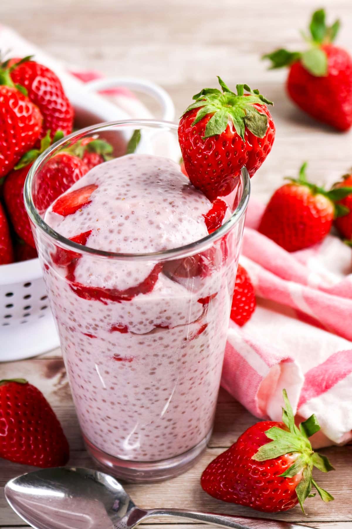 Chia pudding with coconut milk and strawberries.