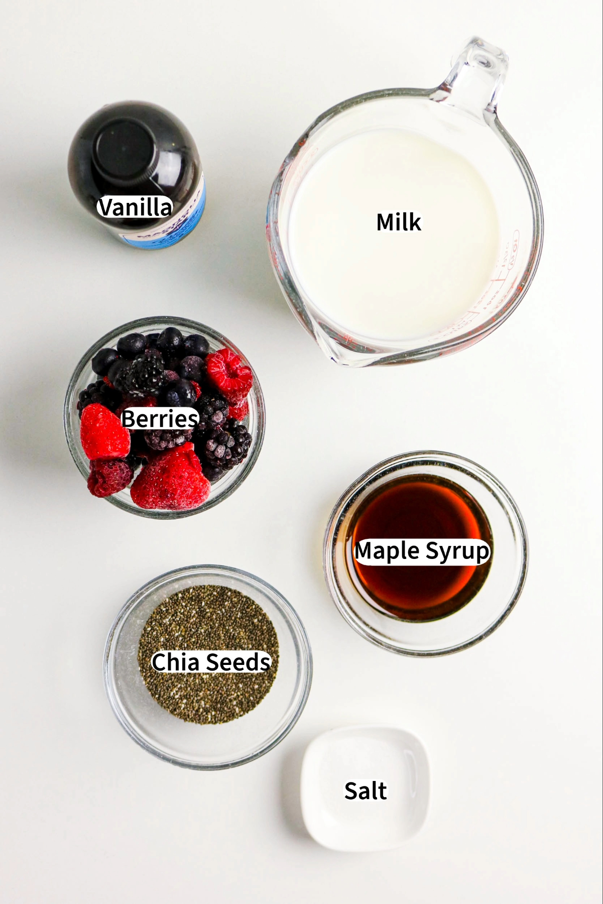 Ingredients needed for berry chia recipe.