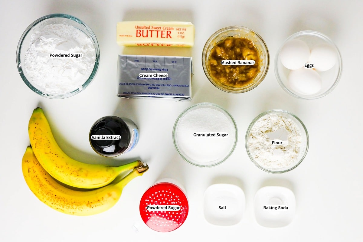 Ingredients to make a banana cake roll.