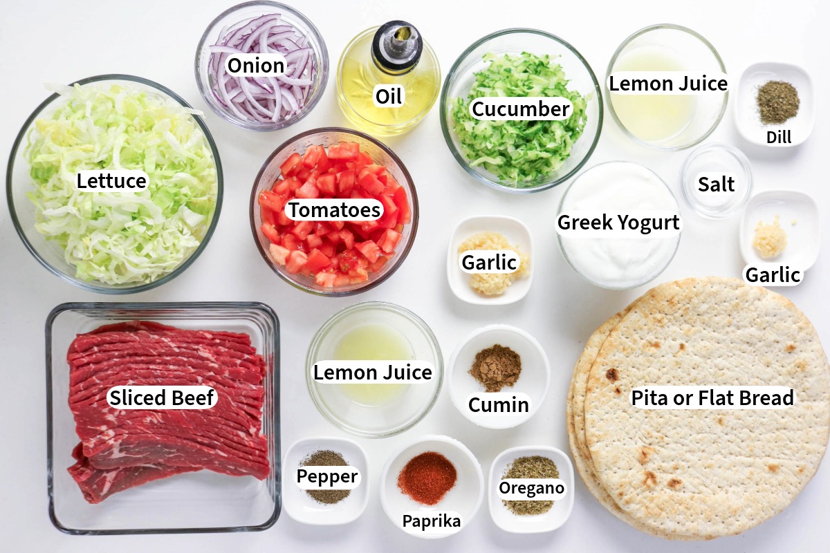 Ingredients for beef gyros.
