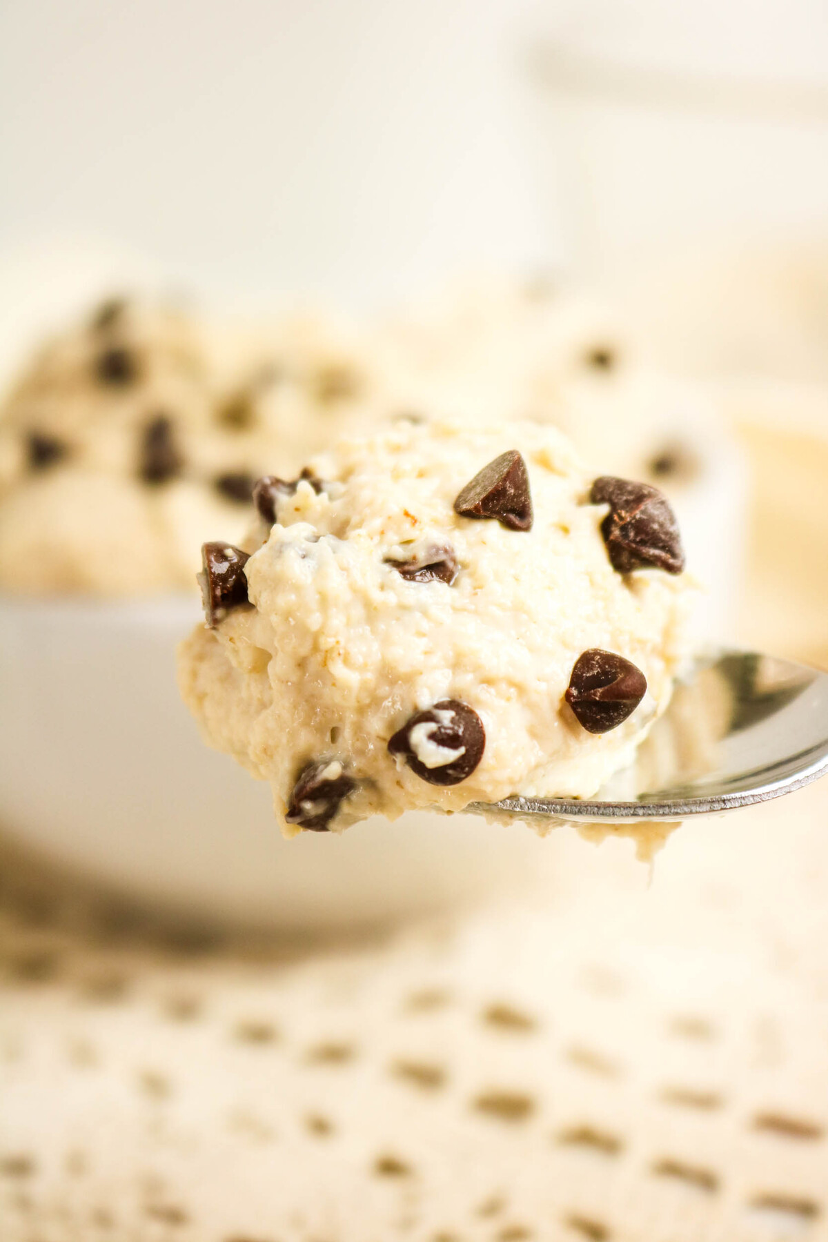 A spoonful of no-bake cottage cheese cookie dough.