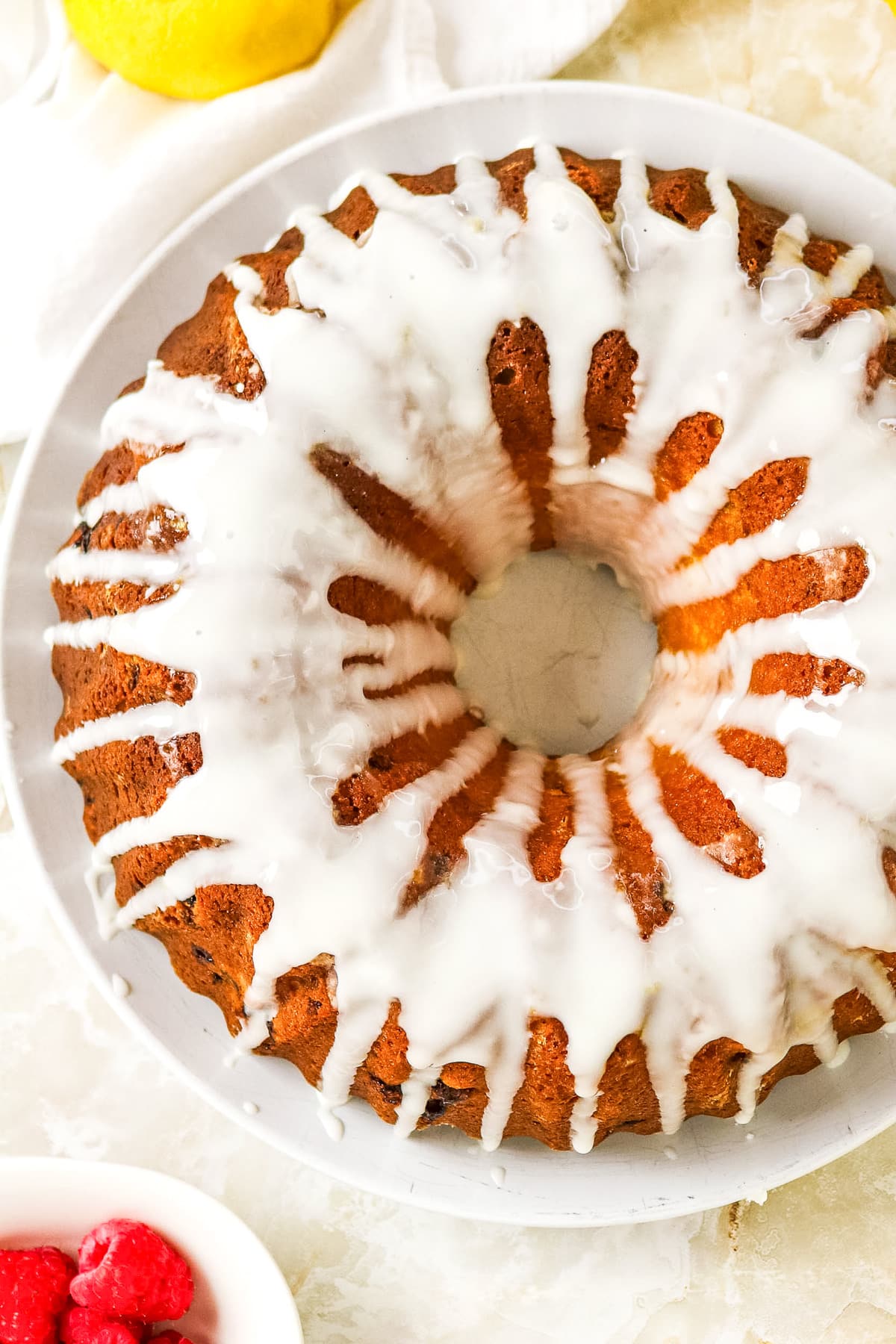 Glaze over baked bundt cake.