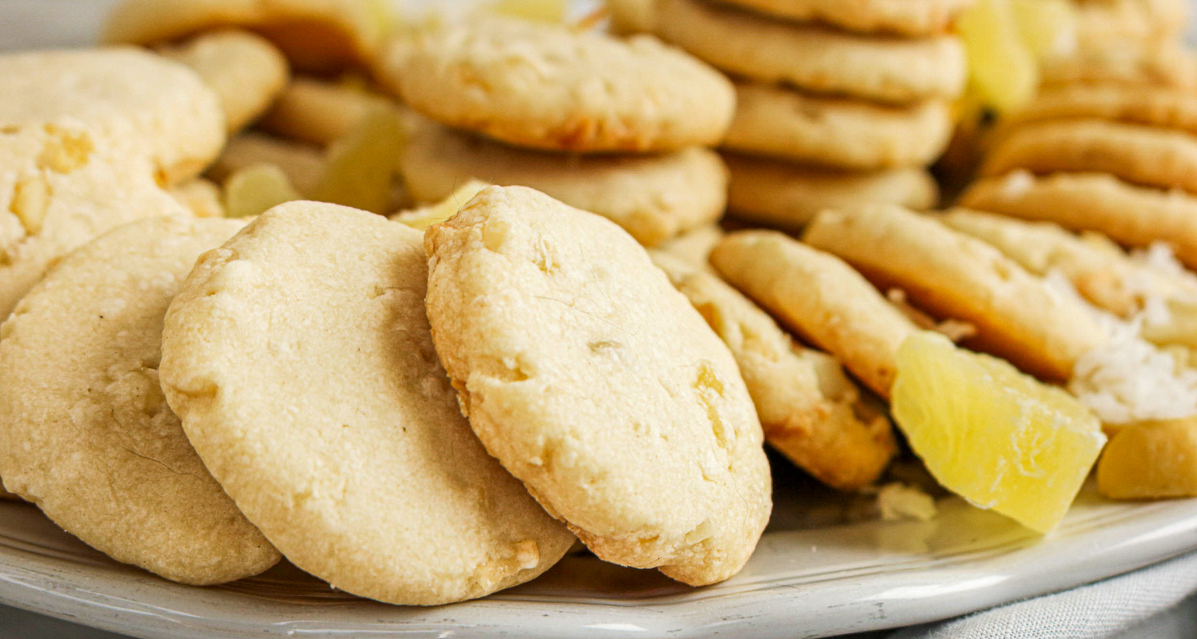 Cookies on a gray platter.