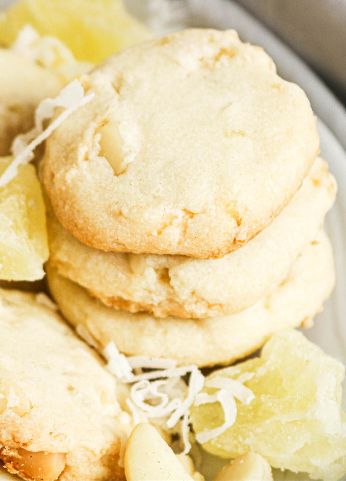 Overhead view of stacked shortbread cookies.