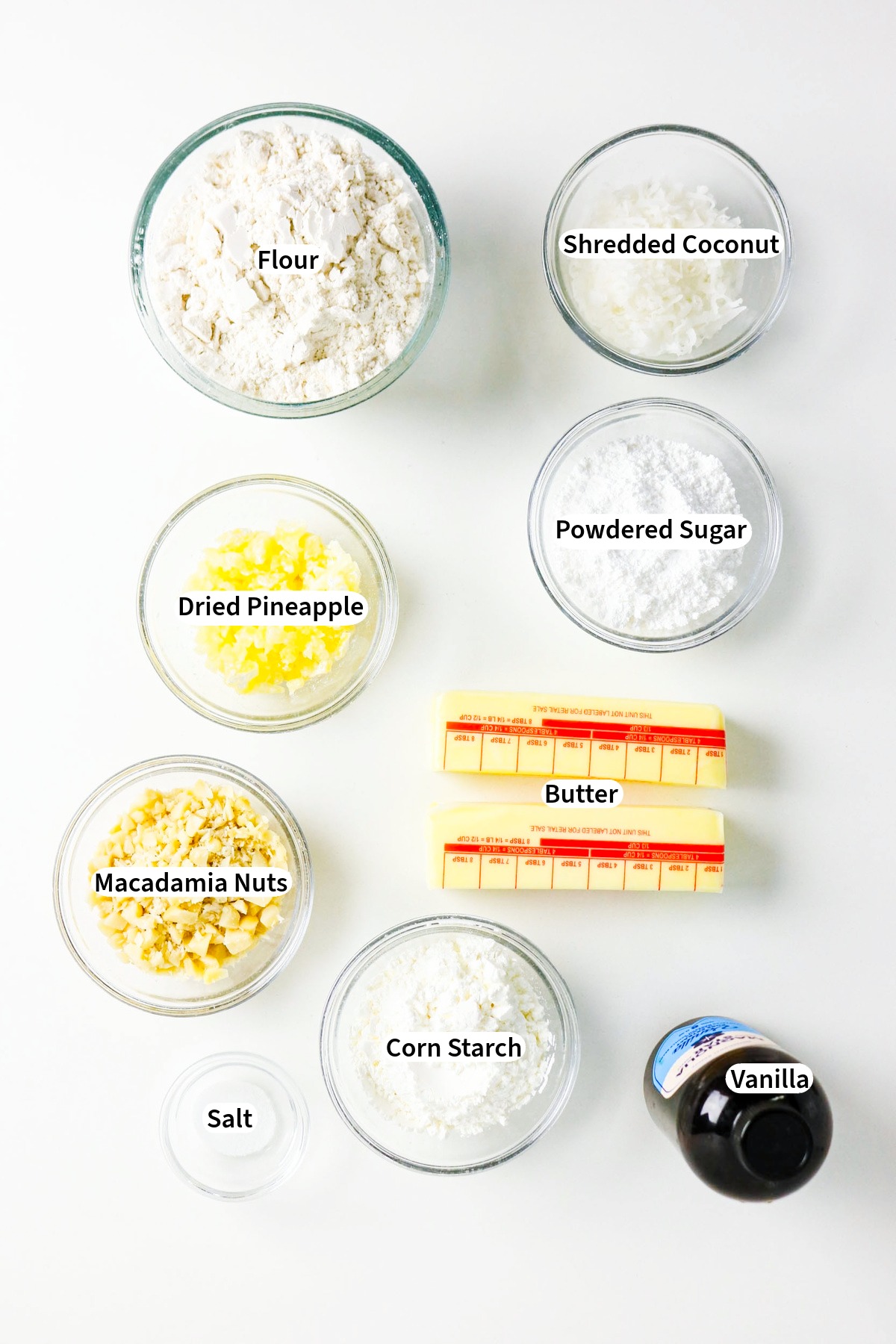 Ingredients to make Hawaiian shortbread cookies.