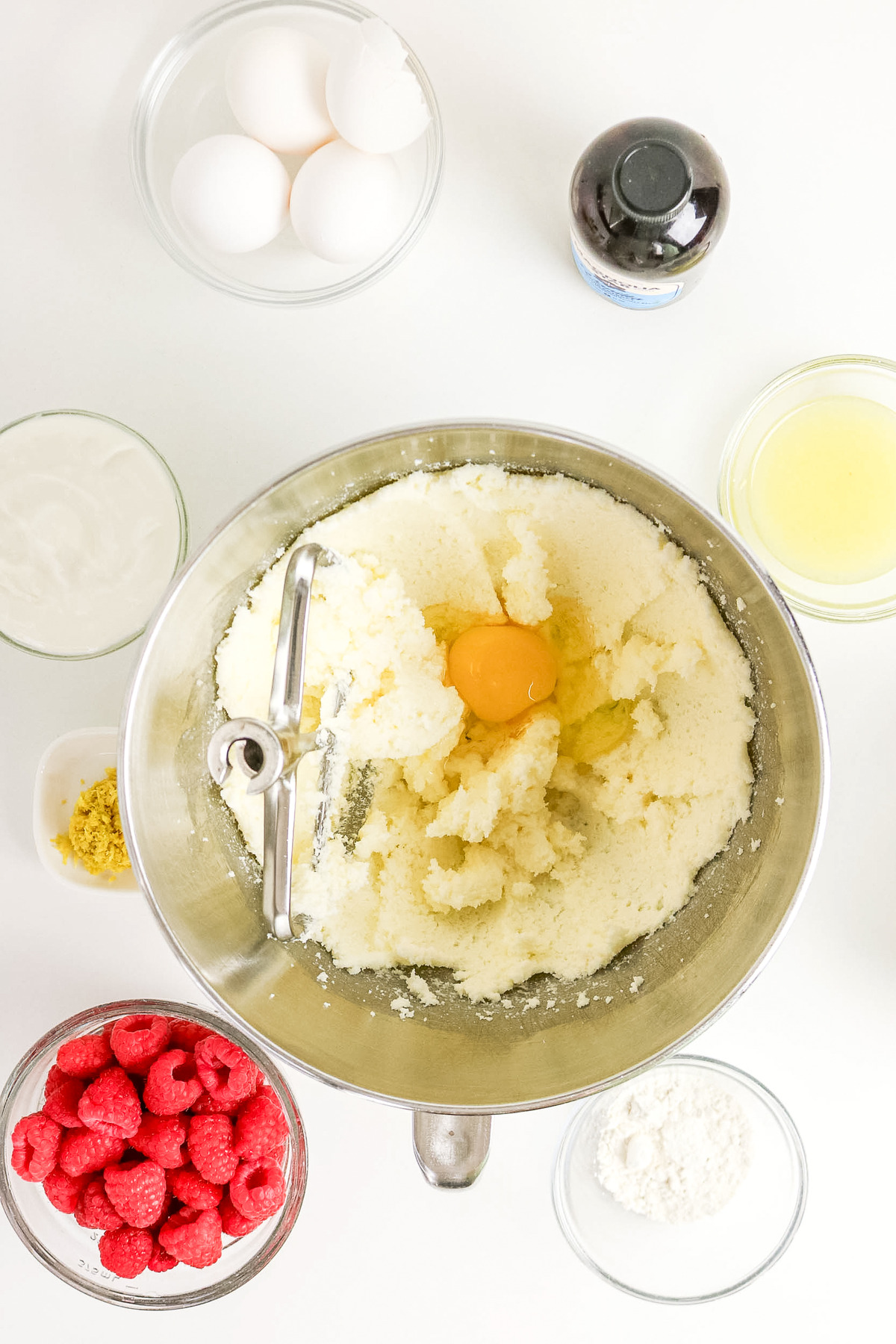 Raw egg in a butter mixture before beating .