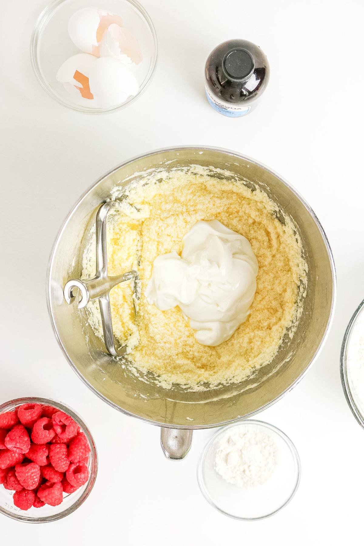 Sour cream added to batter before mixing.