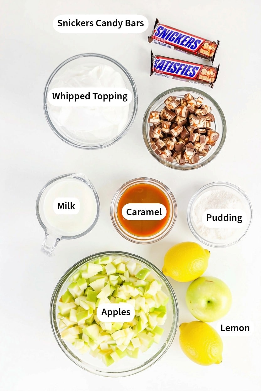 Ingredients to make apple snicker salad recipe.