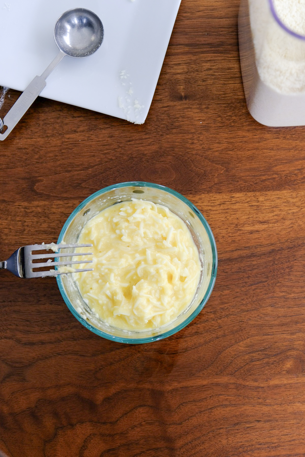 Chaffle batter in a small mixing bowl ready to cook.