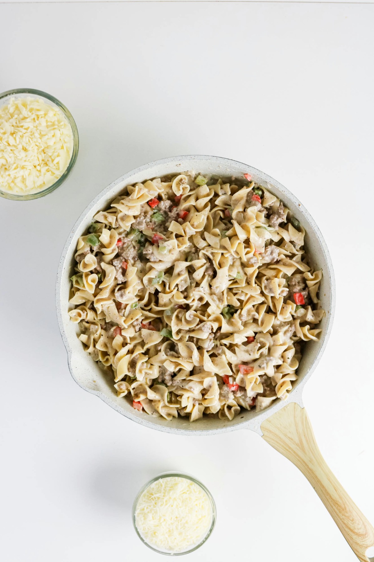 Noodles coated in creamy sauce.