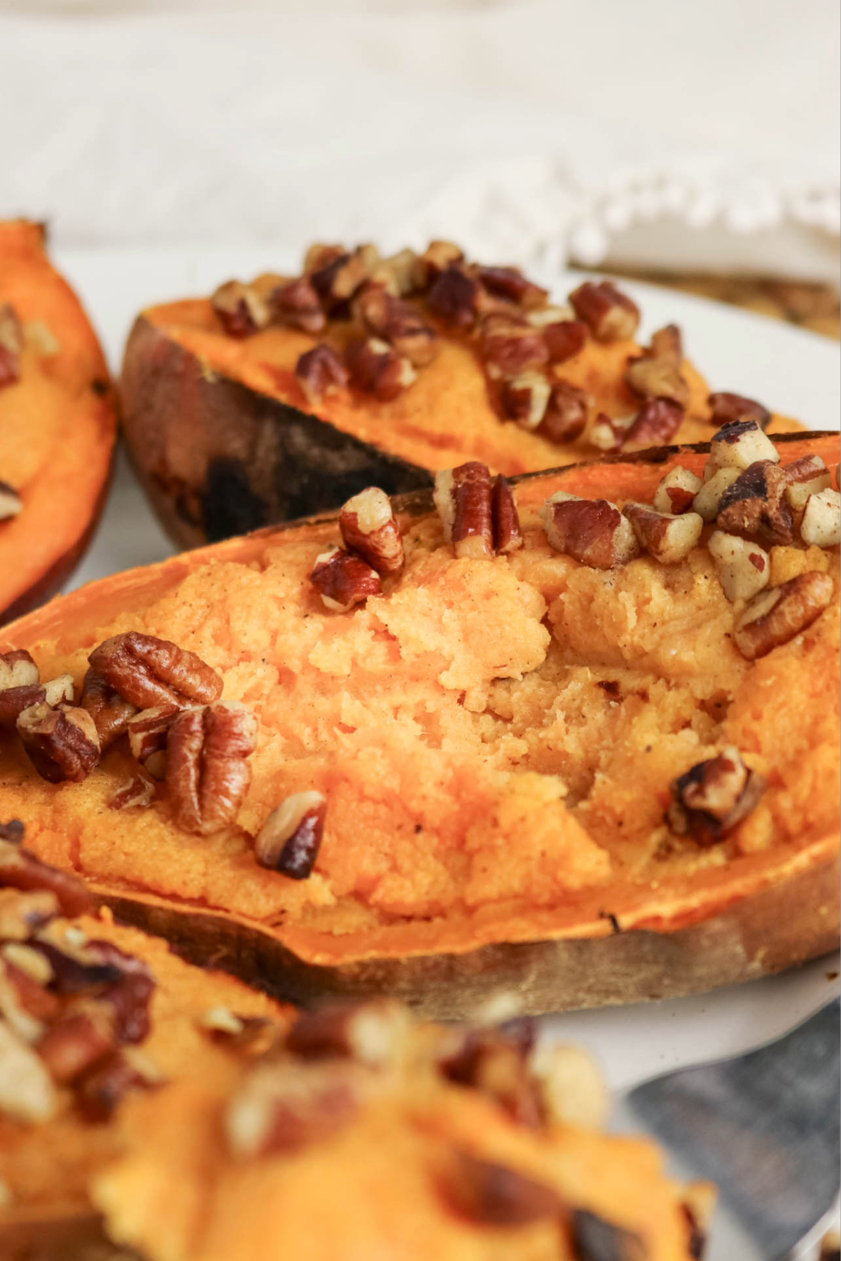 Close view of the center of a twice baked sweet potatoe.