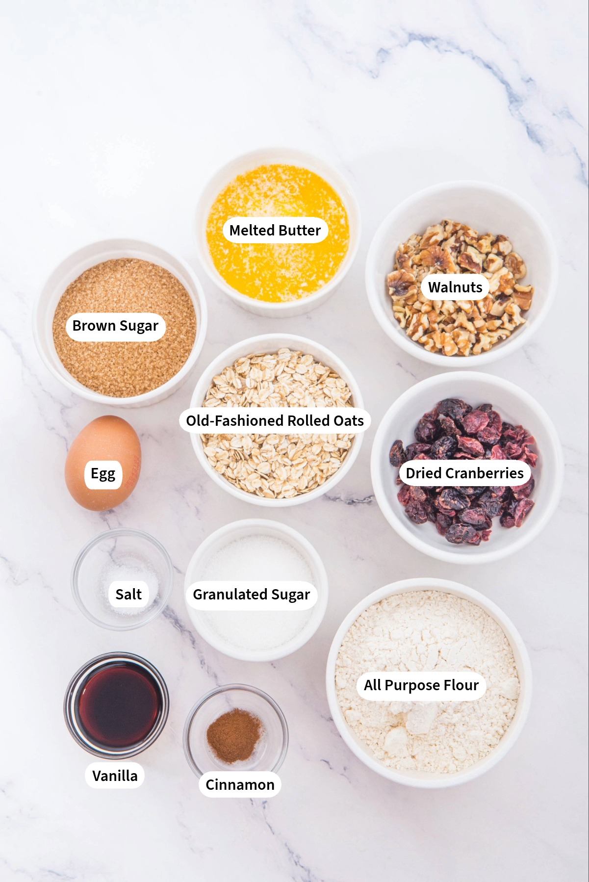Ingredients for cranberry oatmeal cookies.