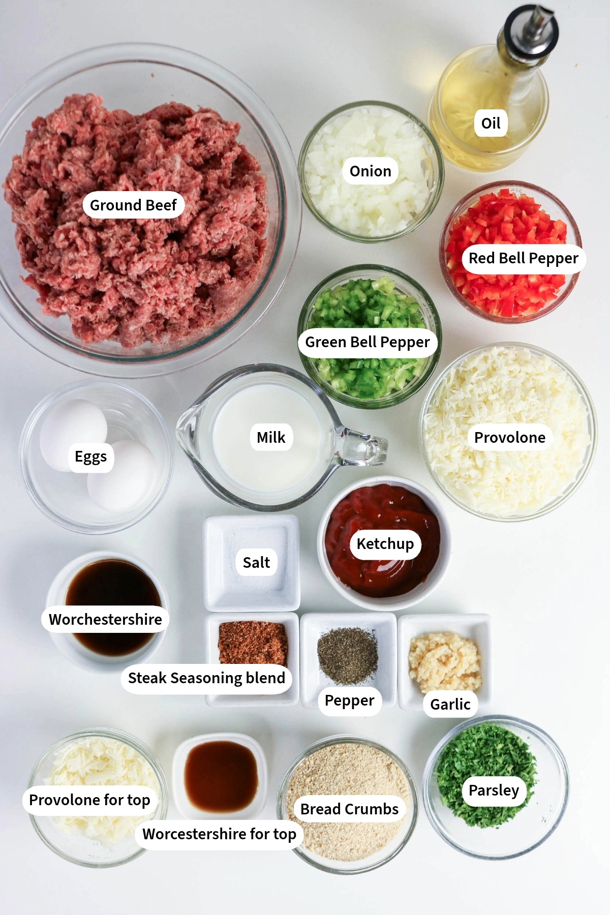 Ingredients to make Philly cheesesteak meatloaf.